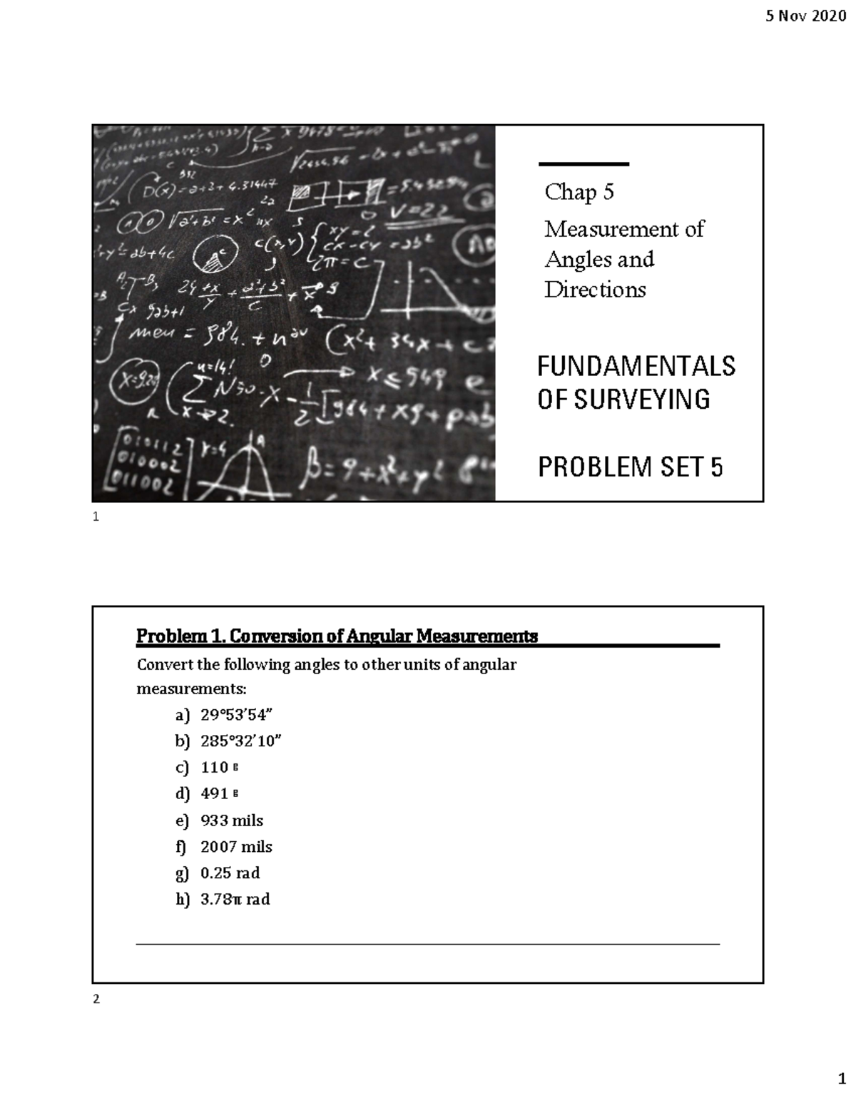 Problem Set 5 (Surveying): Angle & Direction Measurements Techniques ...