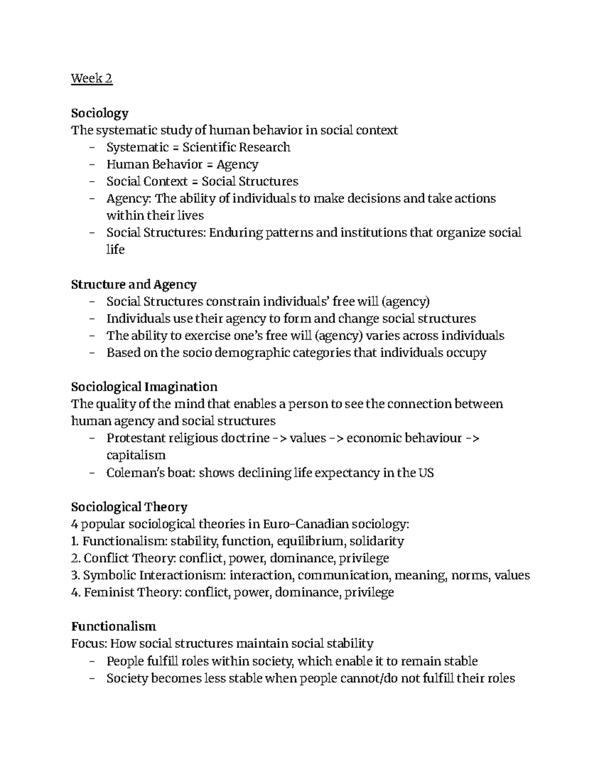 Sociology Course Notes: Weeks 1-8 Overview and Key Concepts - Studocu