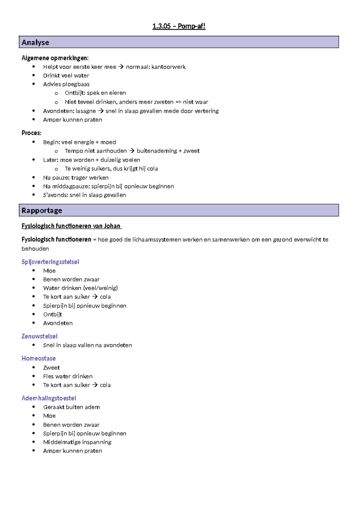 1.3.05 Analyse van Fysiologisch Functioneren: Adviezen en Observaties ...