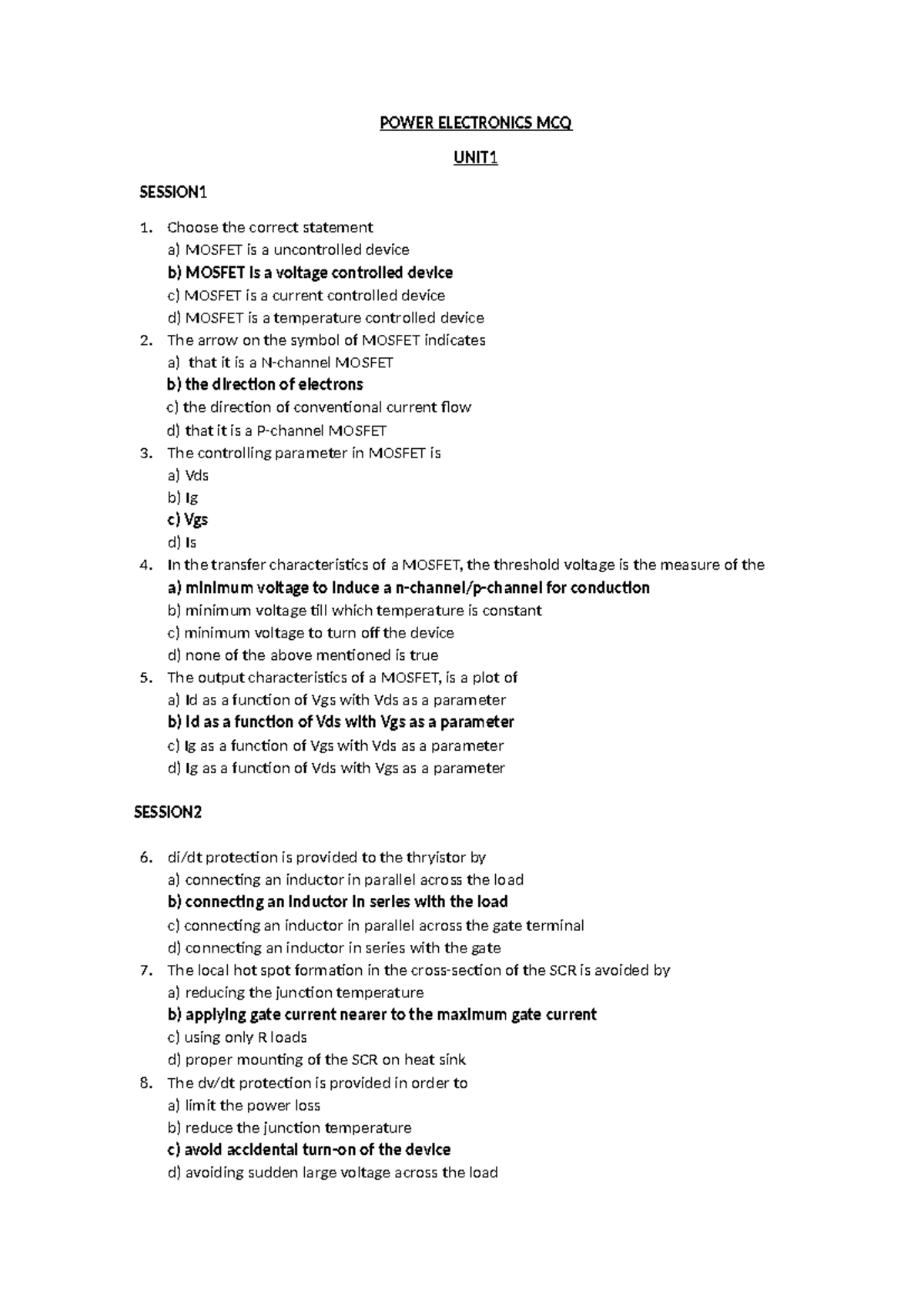 Power Electronics MCQ - BASIC (Unit 1 to Unit 4) - Studocu