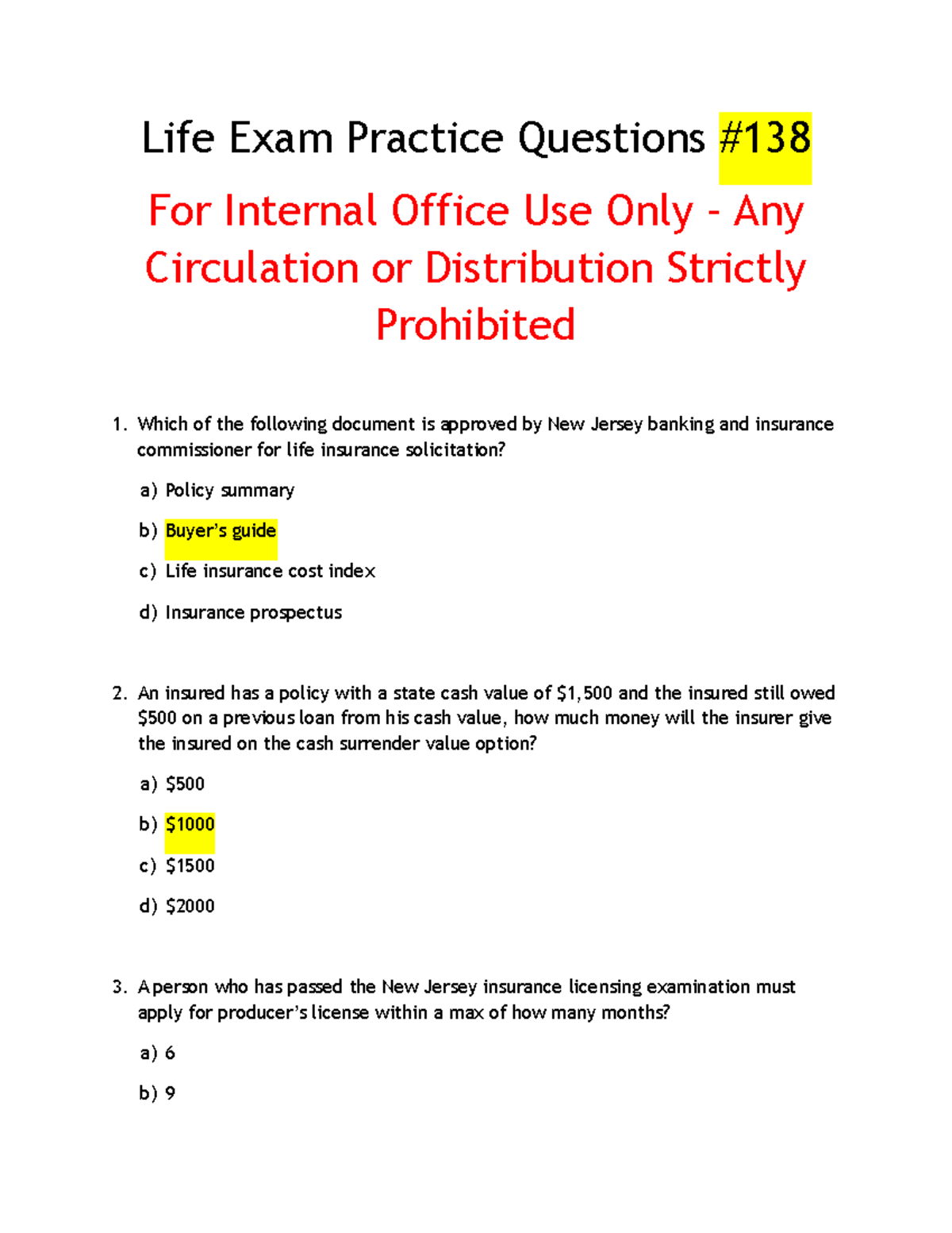 New Jersey Life Insurance Exam Practice Questions (Exam #138) - Studocu