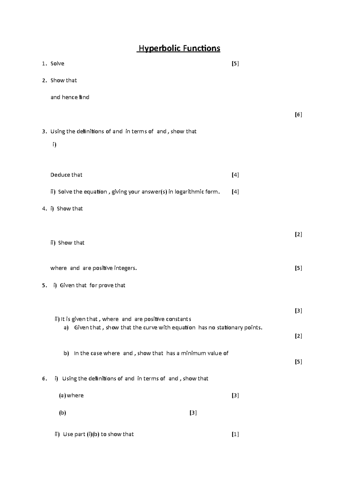 Assignment: Hyperbolic Functions Analysis and Problem Solving - Studocu