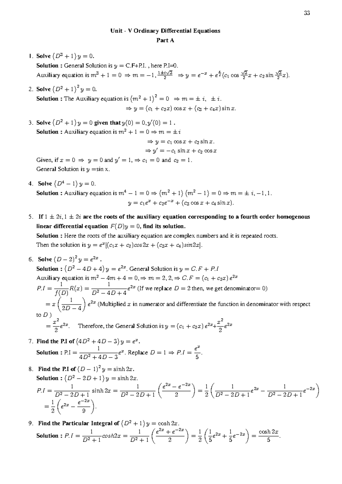 Unit II Part A,B - Matrices & Calculus Practice Questions - Studocu