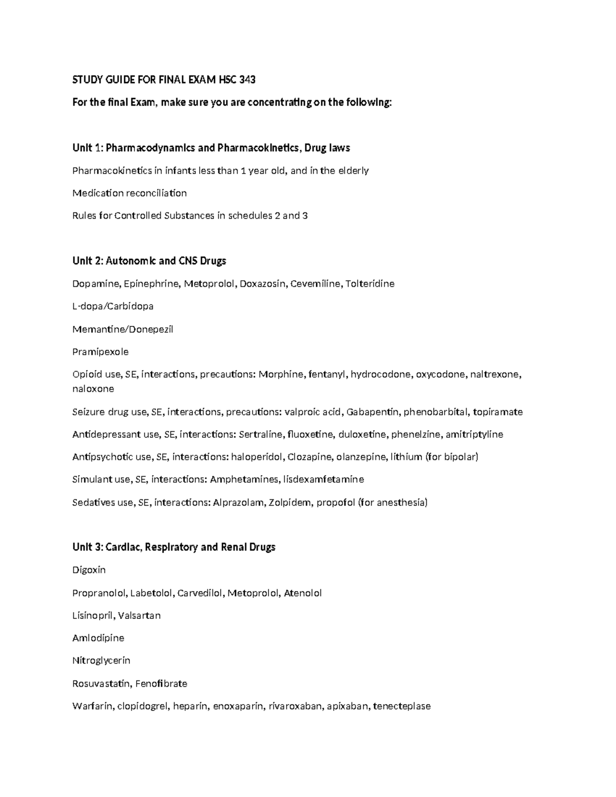 Final Exam Study Guide for HSC 343: Key Drug Concepts - Studocu