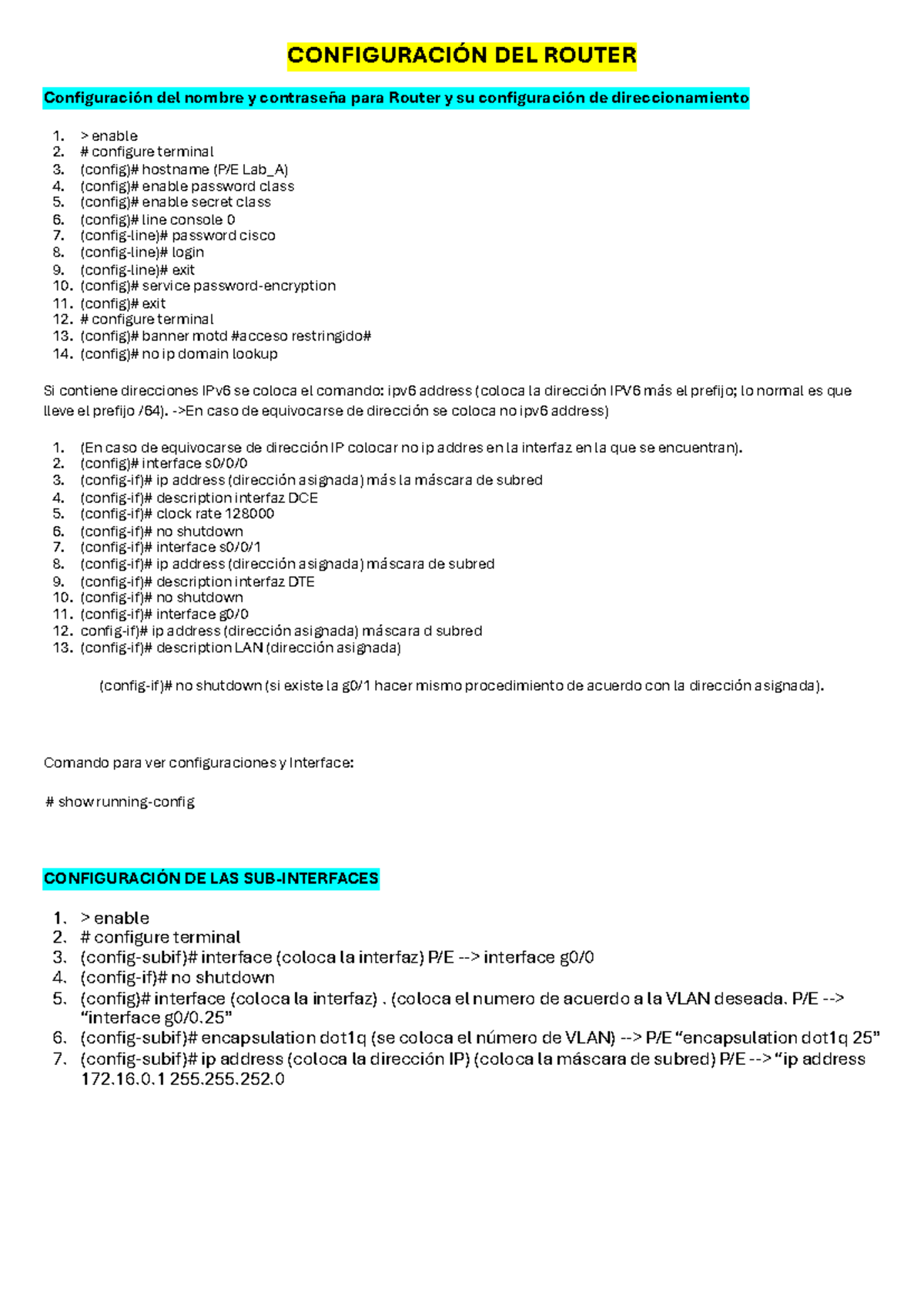 CONFIGURACIÓN DEL ROUTER Y SWITCHES - CCNA Lab Guide - Studocu