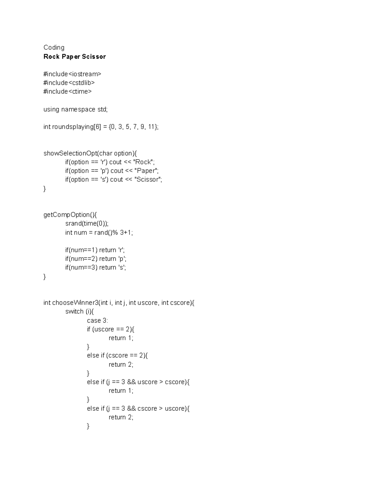 Coding Rock Paper Scissor Game: A C++ Implementation Guide - Studocu