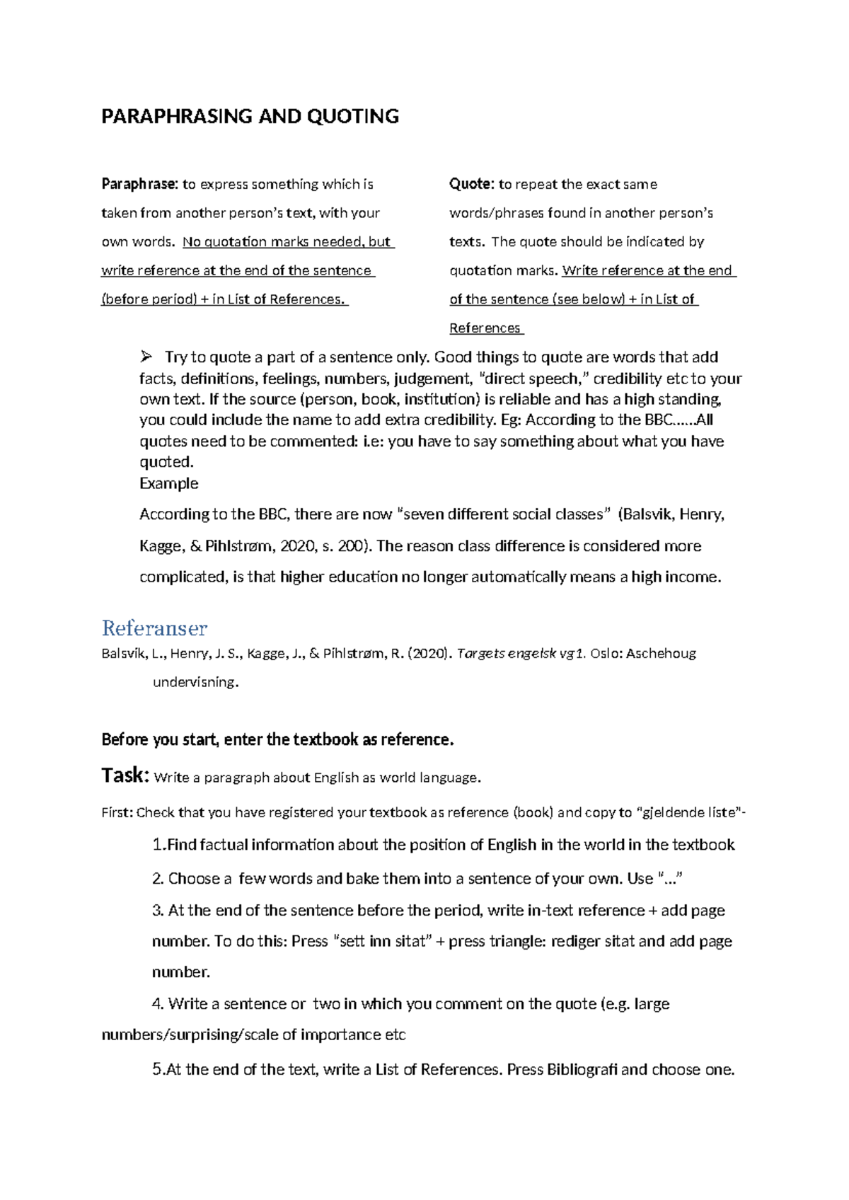PARAPHRASING AND QUOTING: Guidelines for Effective Citation Techniques ...