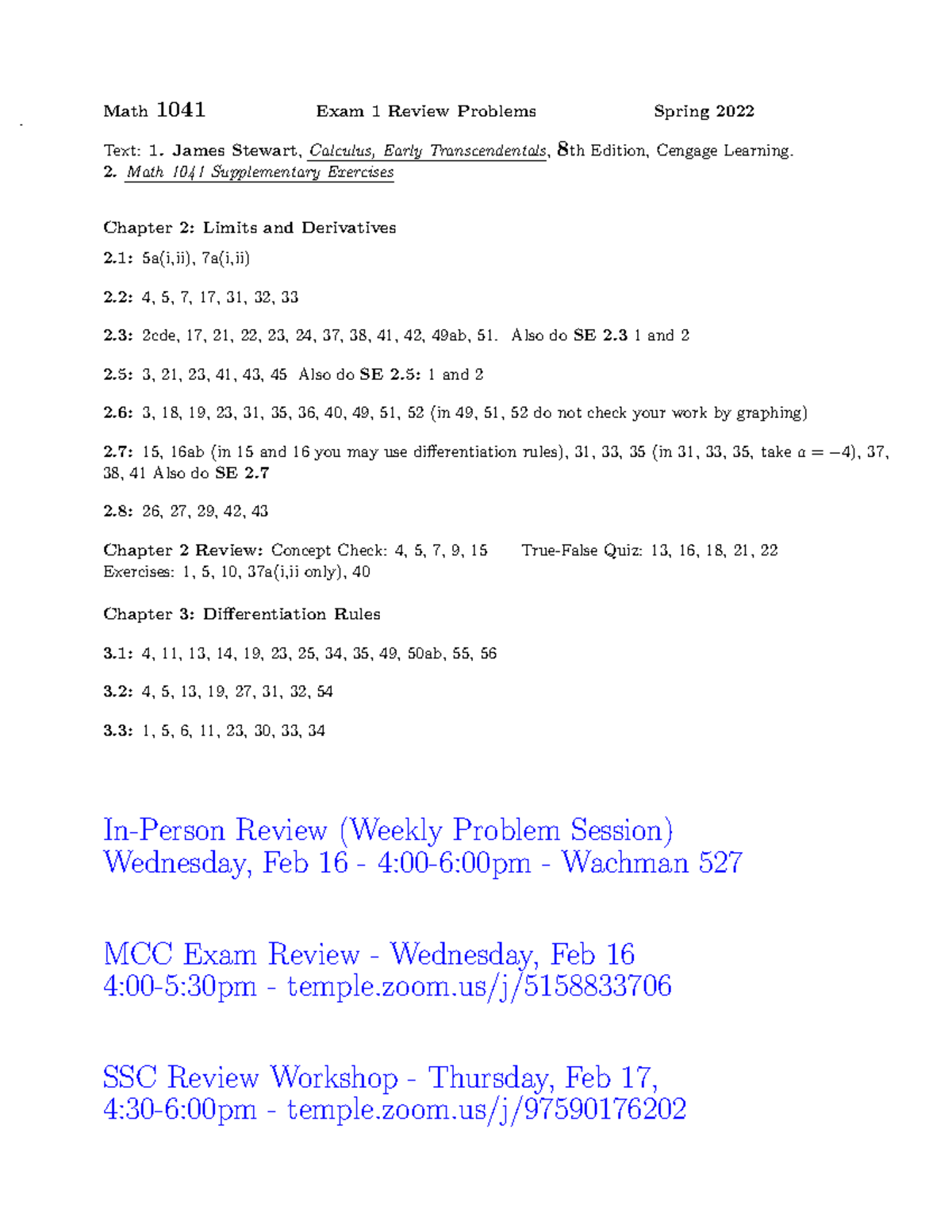 1041 Sp22 Exam1Review - yay - . Math 1041 Exam 1 Review Problems Spring ...