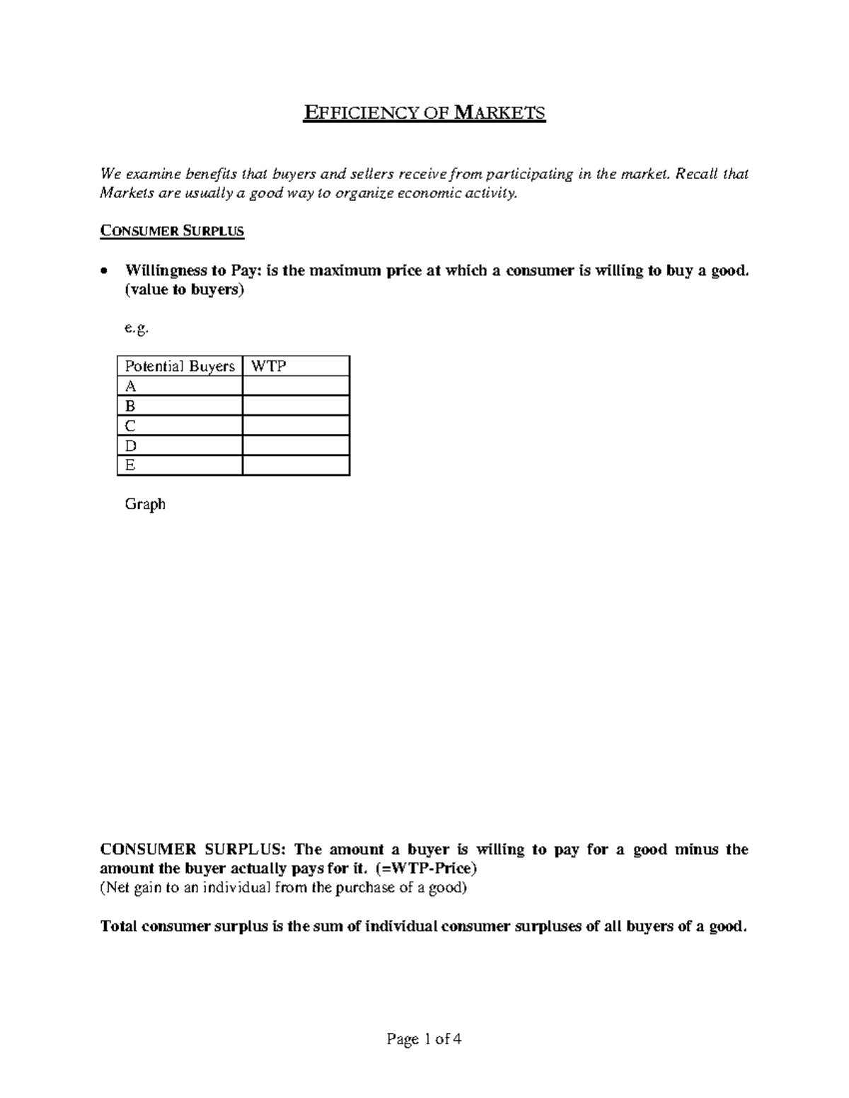 ECN 101: Consumer & Producer Surplus and Market Efficiency Notes - Studocu