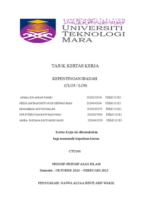 Ctu asigment group 1 - 1121 - TAJUK KERTAS KERJA: KEPENTINGAN IBADAH ...