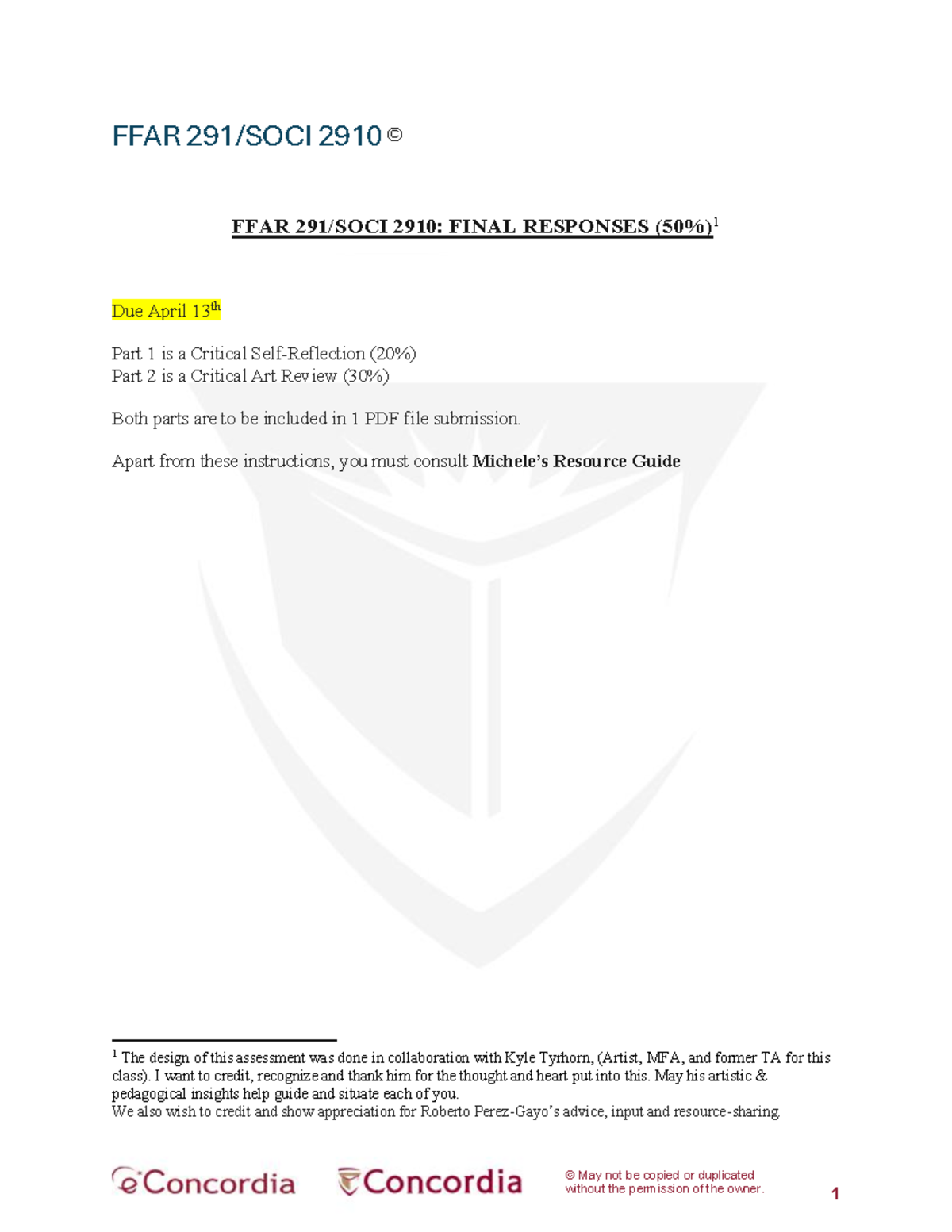 FFAR 2910: Final Responses & Critical Art Review Guidelines - Studocu