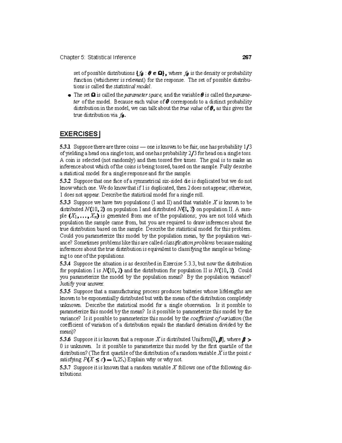 Chapter 5: Statistical Inference Models and Exercises (MATH 267) - Studocu