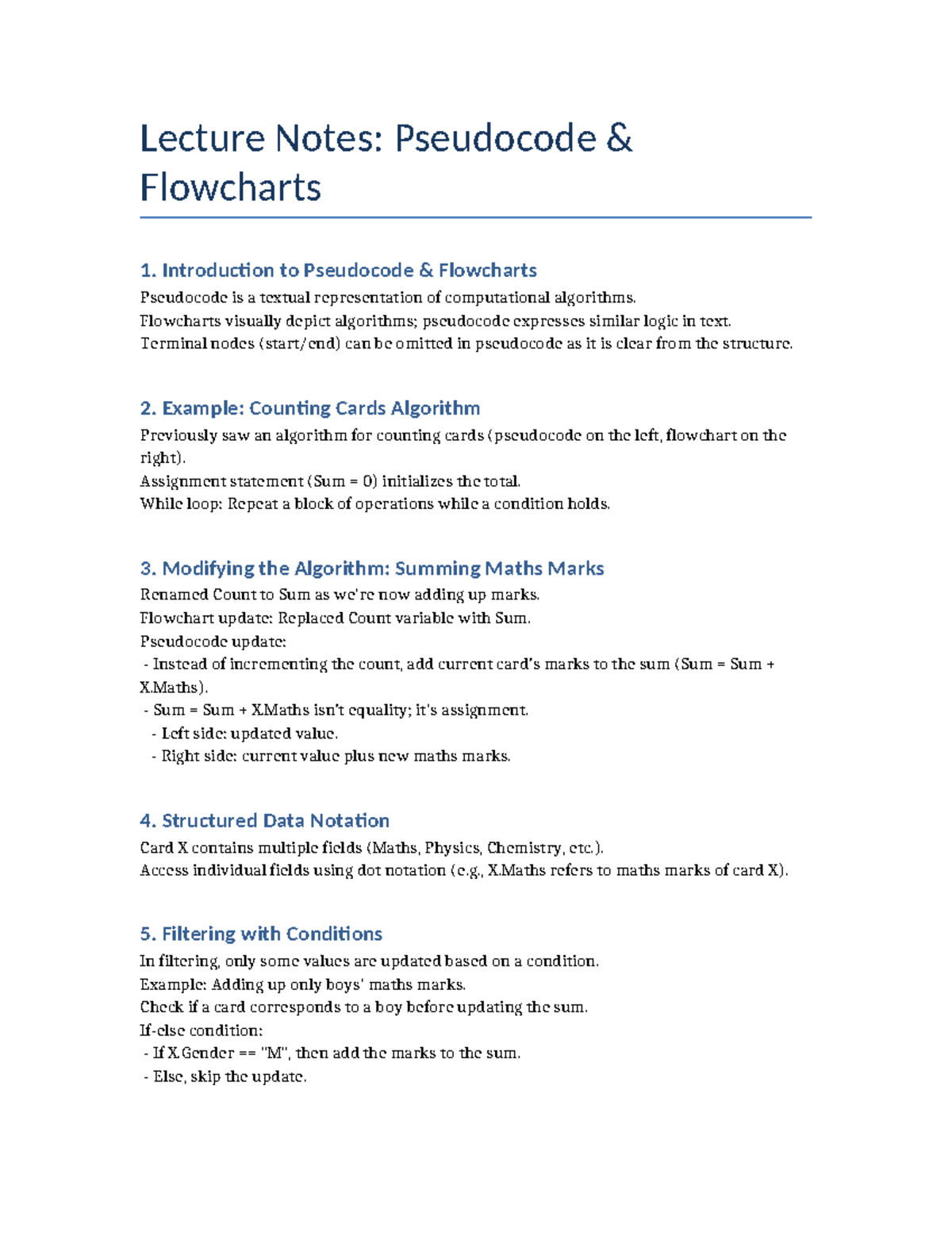 Pseudocode & Flowcharts Lecture Notes (CS101) - Studocu