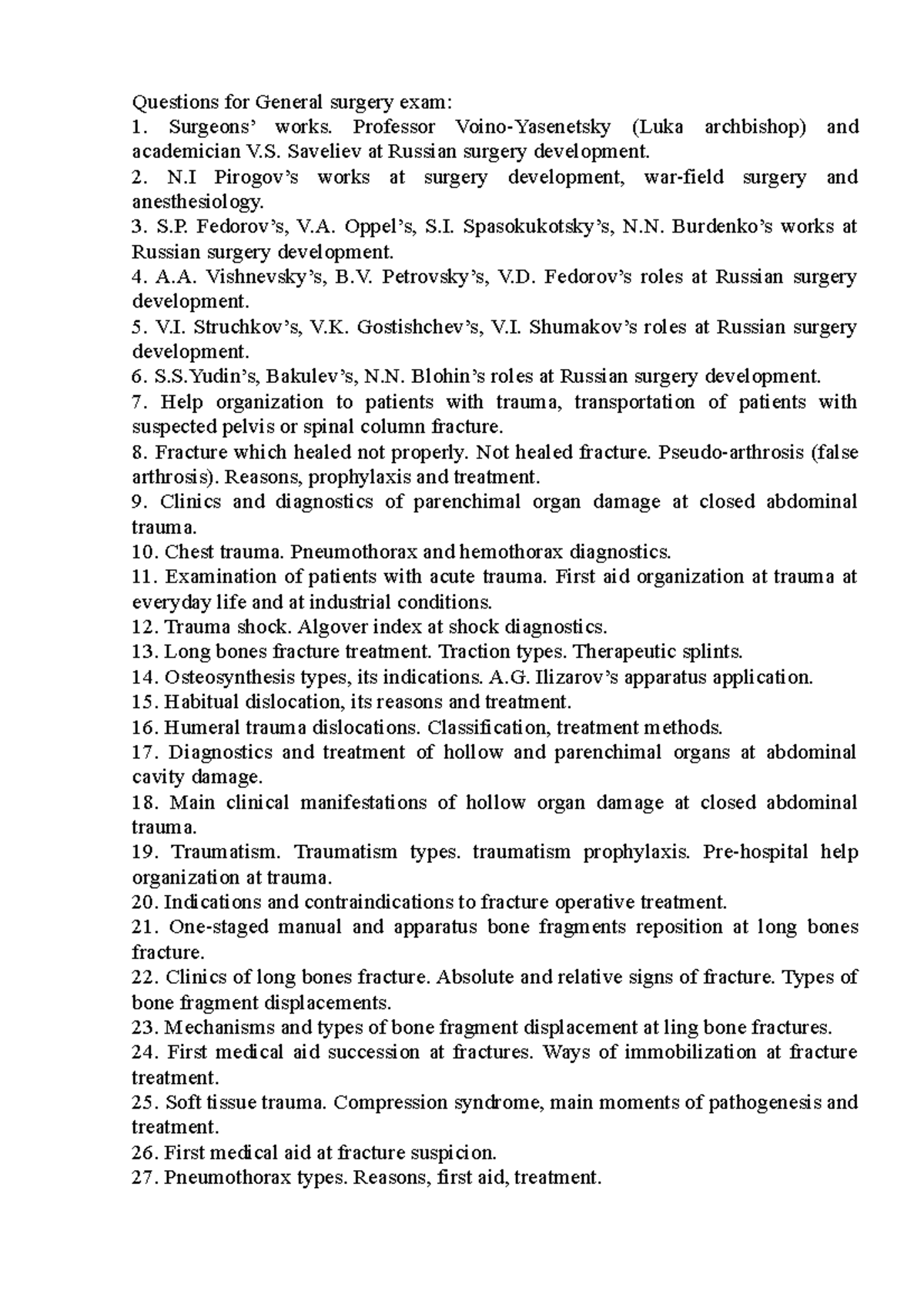 Questions for general surgery exam - general medicine - ТГУ - Studocu