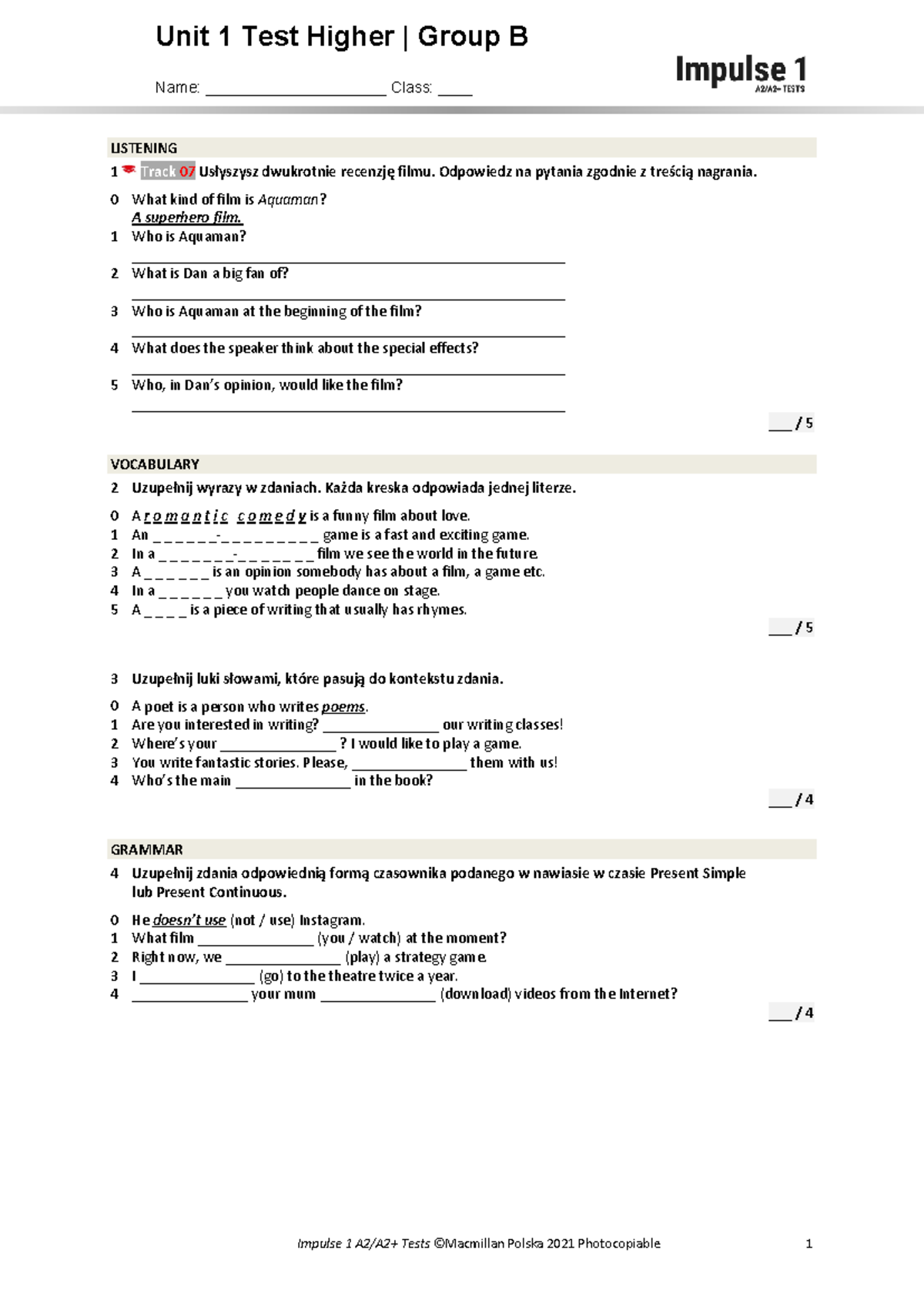 Unit 1 Test Higher Group B: Listening & Vocabulary Exercises - Studocu