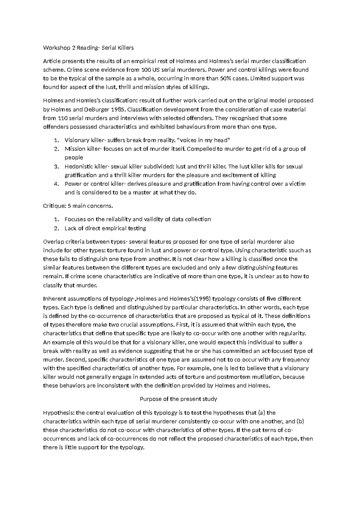 Workshop two reading on serial killers - Workshop 2 Reading- Serial ...