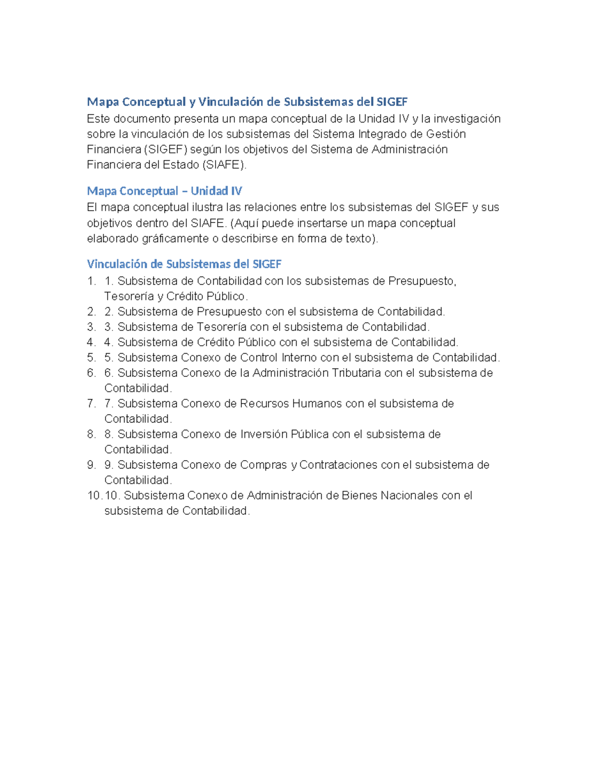 Tarea SIGEF SIAFE: Mapa Conceptual y Subsistemas - Studocu