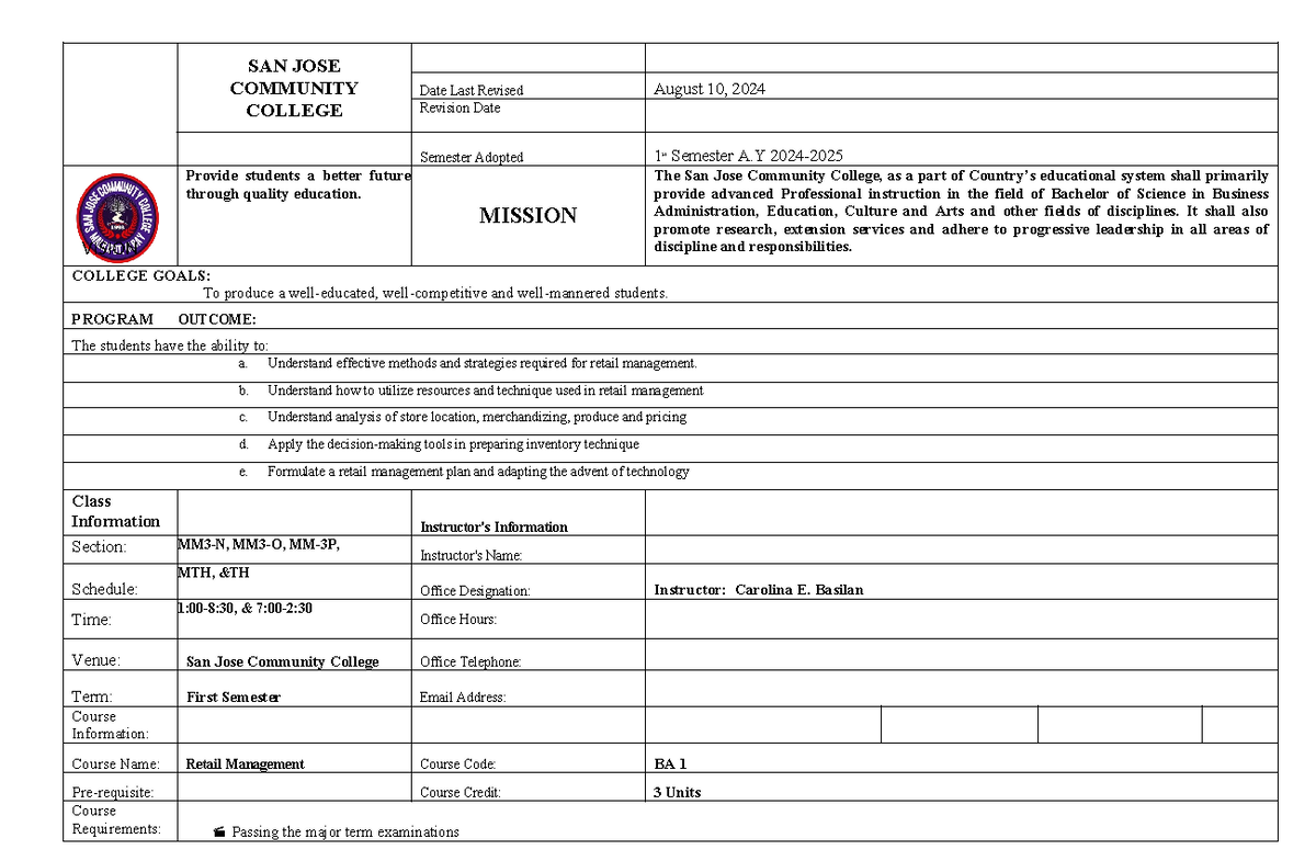 Retail Management Syllabus Ba 1 Final Examination Preparation Studocu