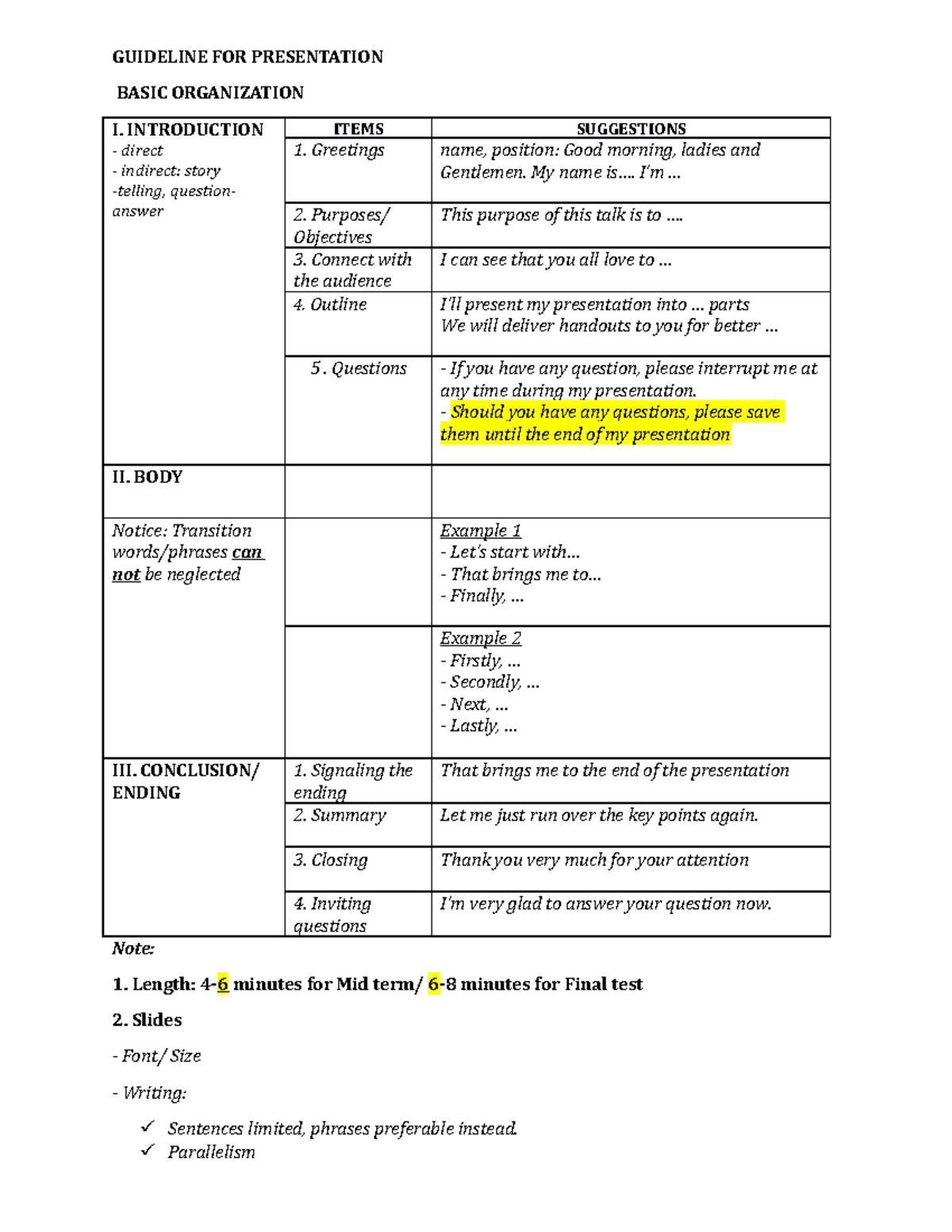 Guideline for Effective Presentation Techniques - ENG101 Midterm - Studocu