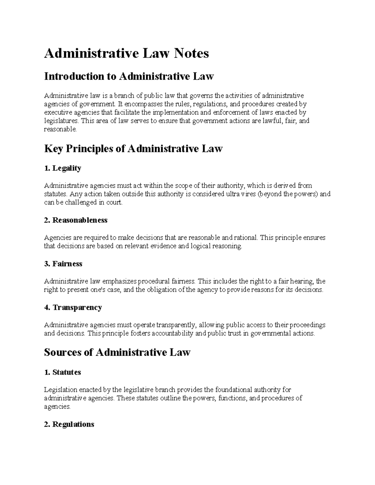 Administrative Law Lecture Notes: Key Principles and Functions - Studocu
