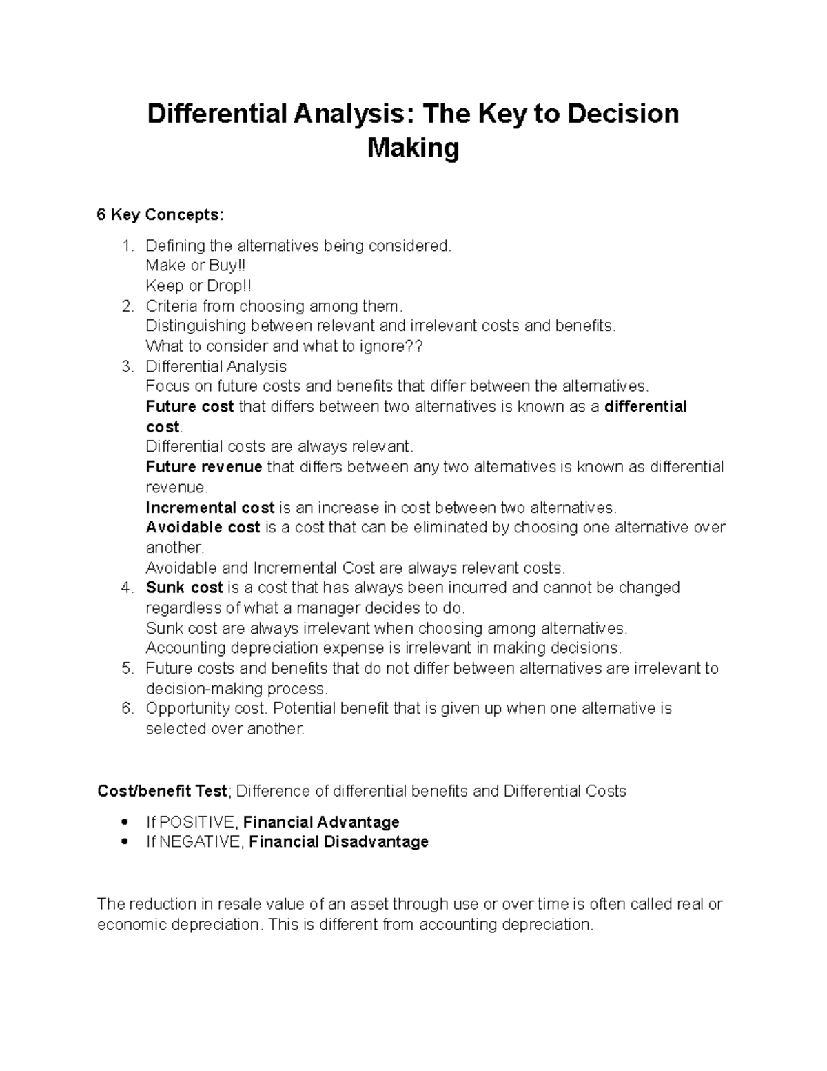 Chapter 6 - Differential Analysis Notes on Decision-Making - Studocu
