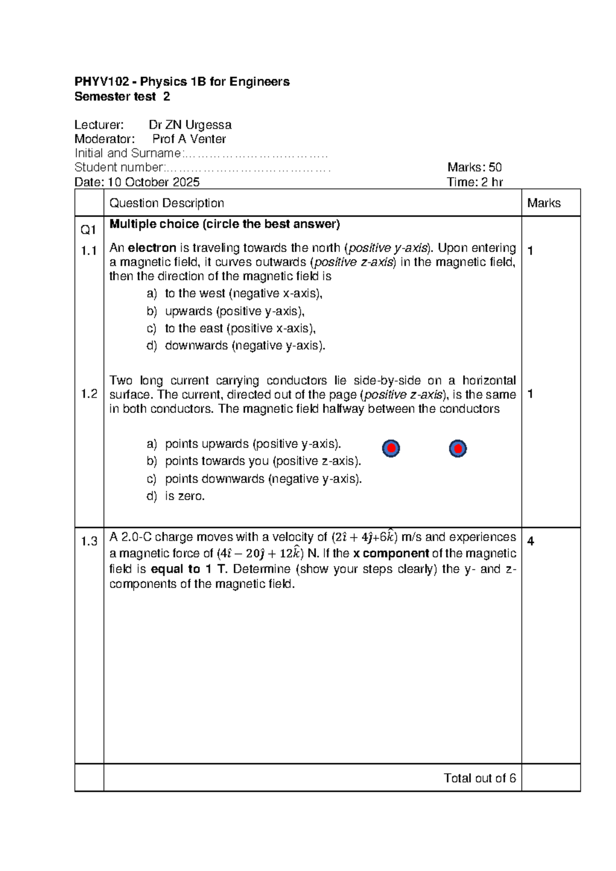 PHYV102 Physics 1B for Engineers Semester Test 2 - 2025 - Studocu