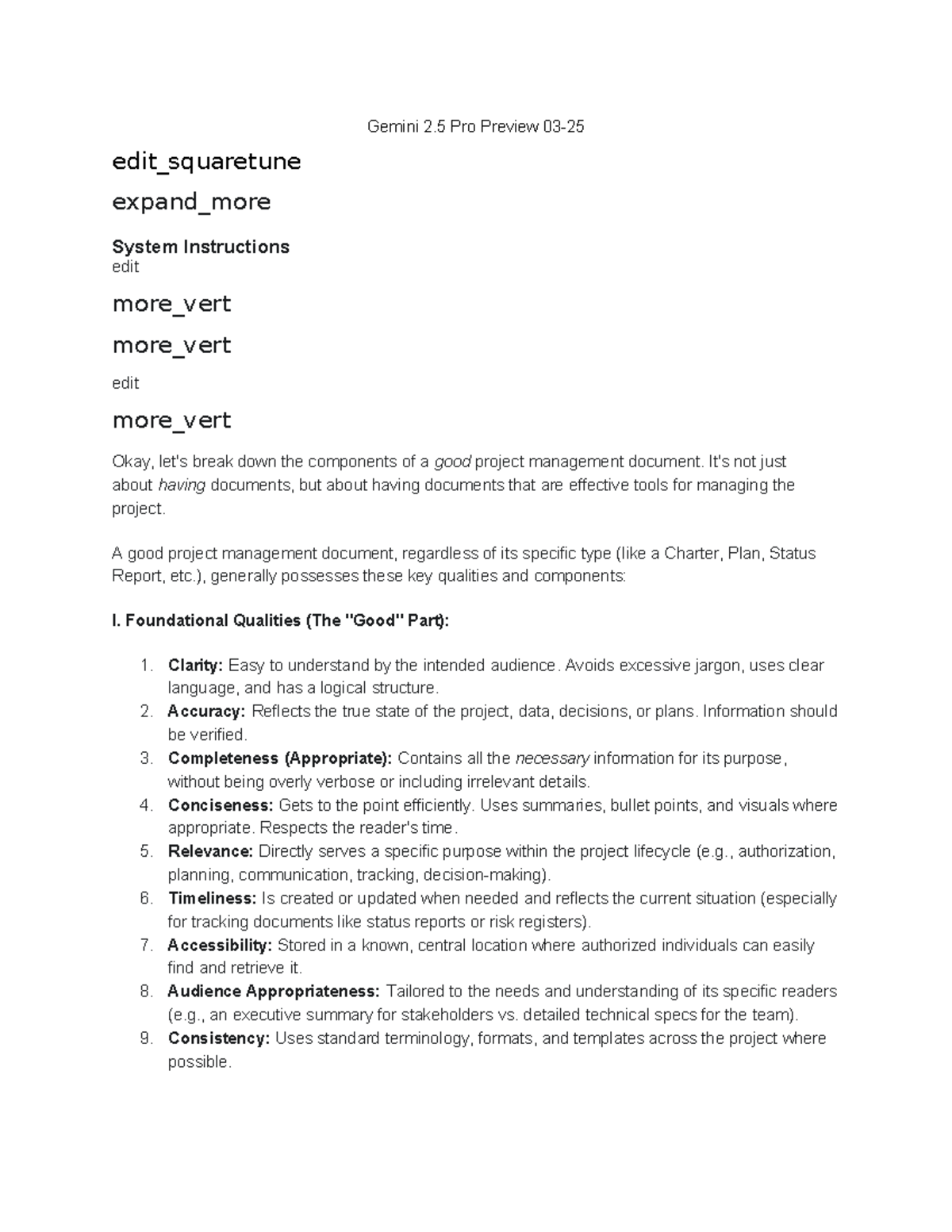Components of Project Management Document - Gemini 2 Pro Preview 03 ...