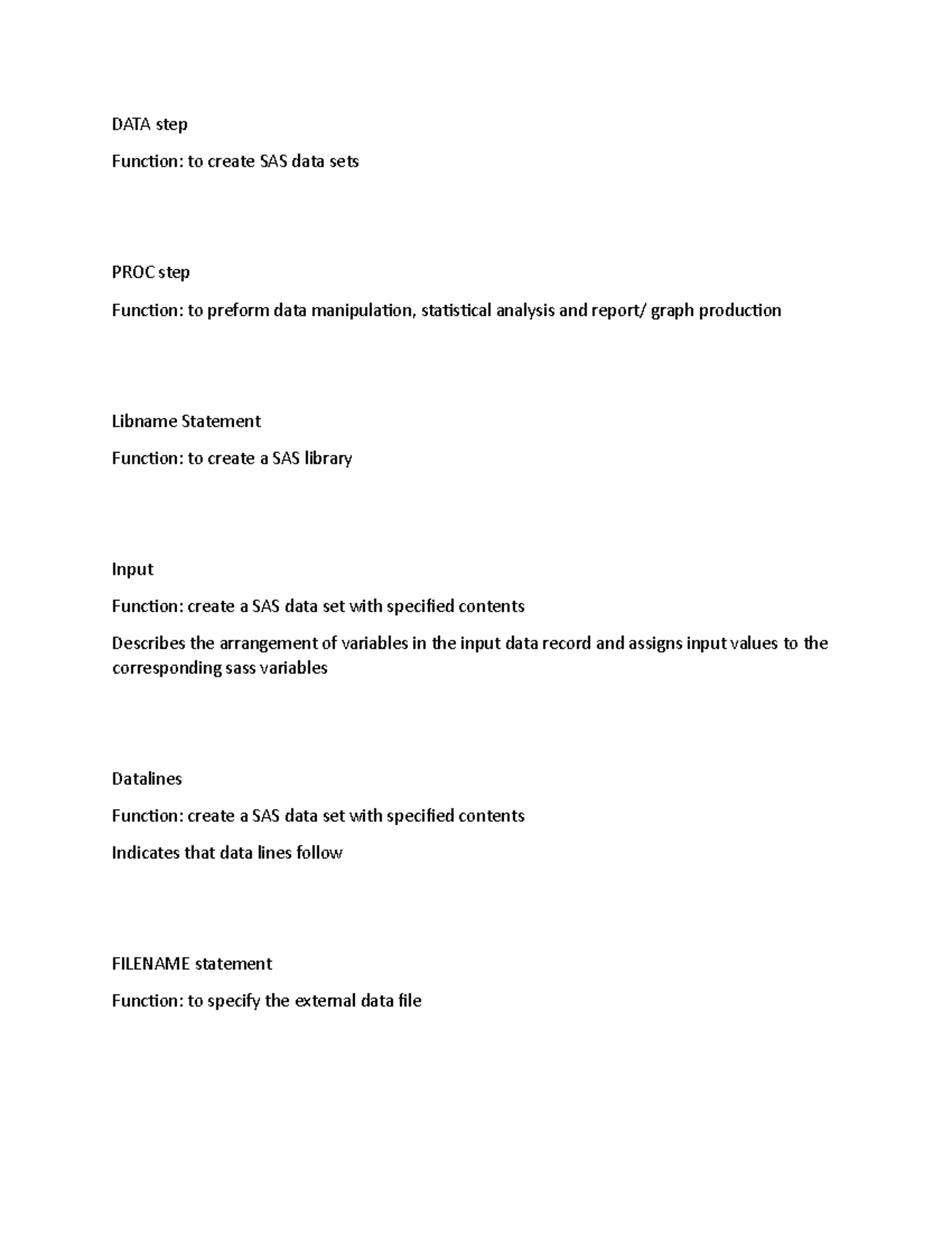 SAS Data Step Essentials: Functions and Statements Overview - Studocu