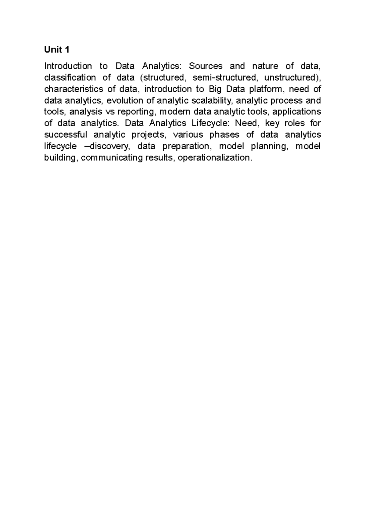 Unit 1 - Introduction to Data Analytics Notes - Studocu