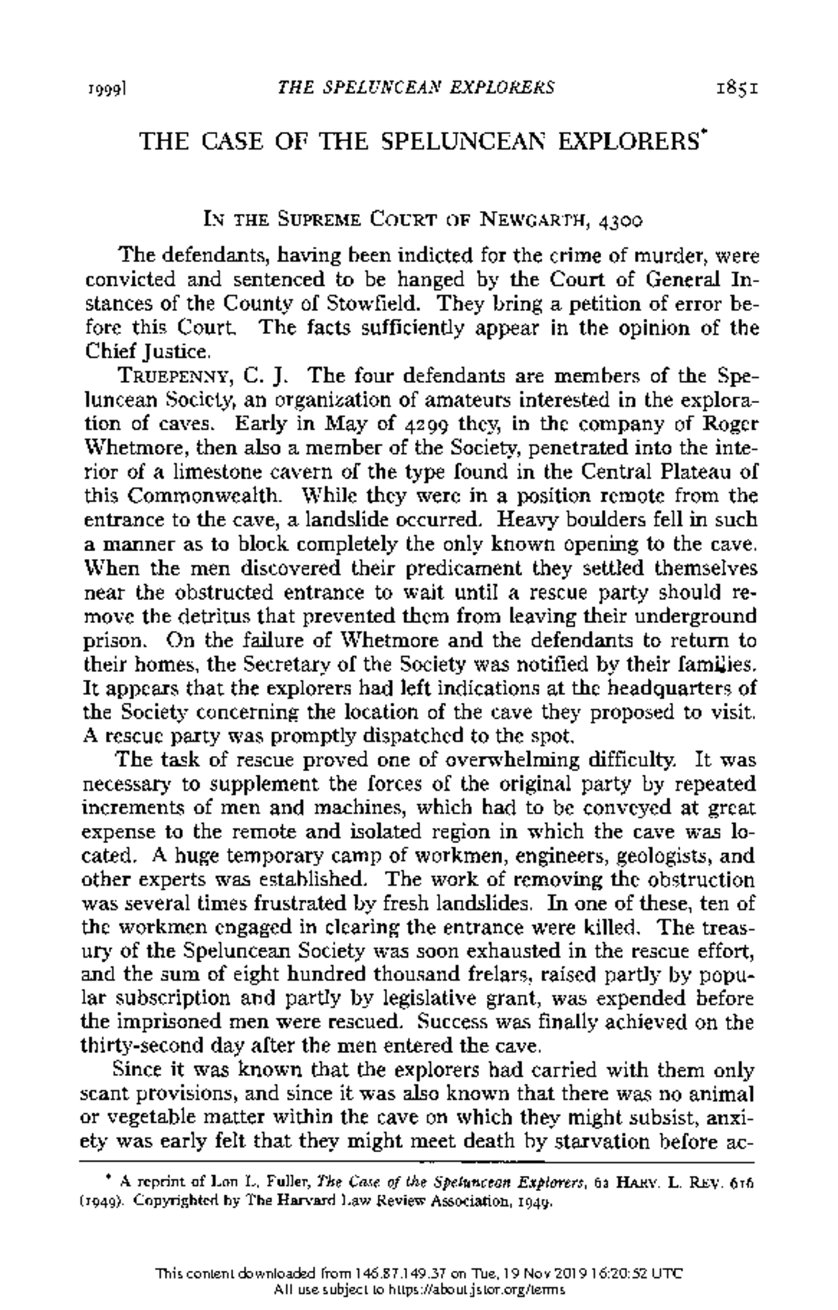 The Case of the Speluncean Explorers A Legal Analysis and
