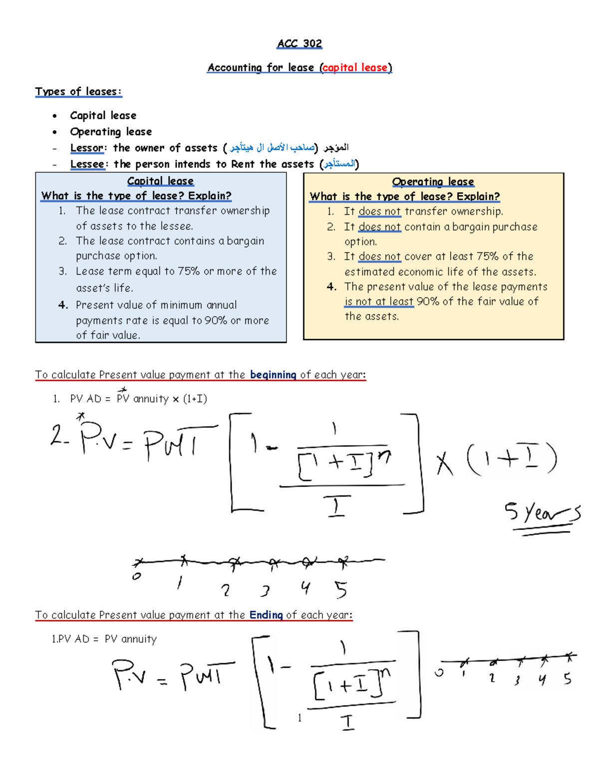 ACC 302 Capital Lease Types: Analysis and Exercises - Studocu
