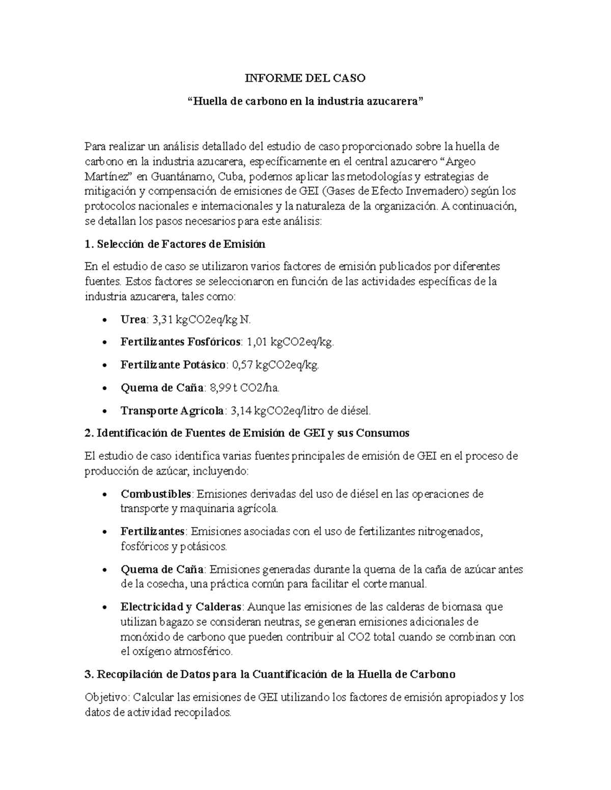 Informe DEL CASO - ACTIVIDAD 4 - INFORME DEL CASO “Huella de carbono en ...