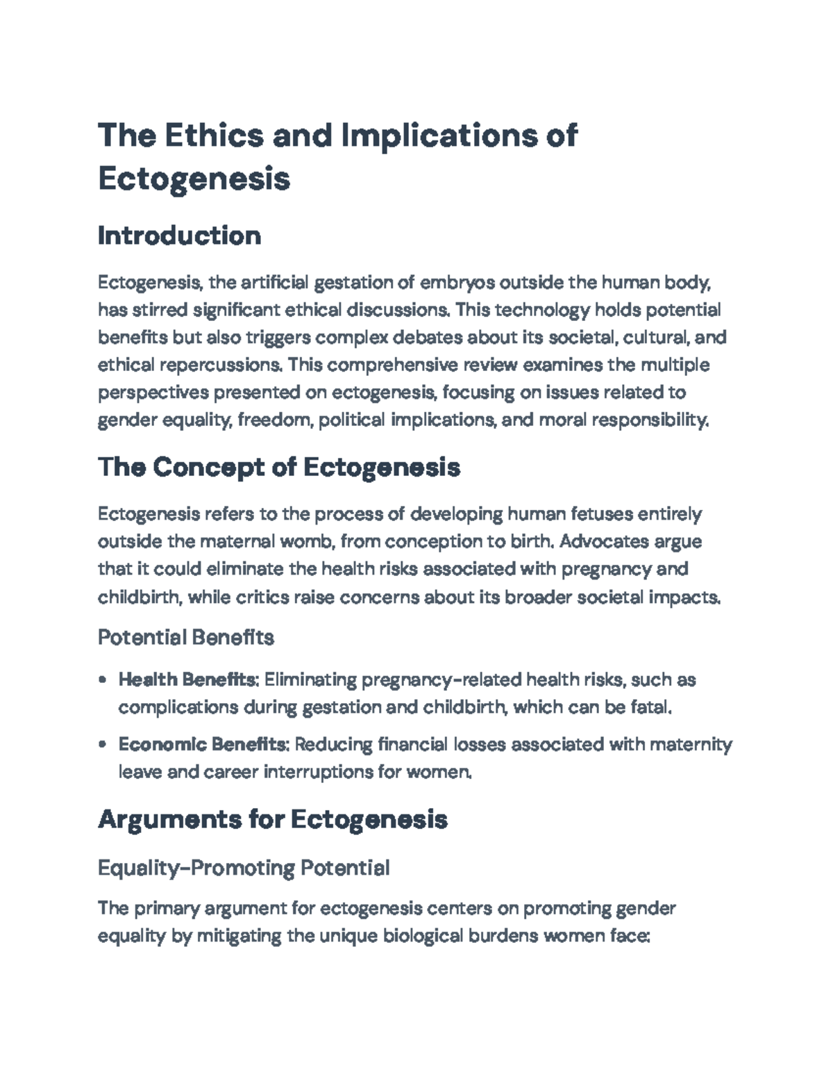 Analysis of Ectogenesis: Ethical Implications and Societal Impact - The ...