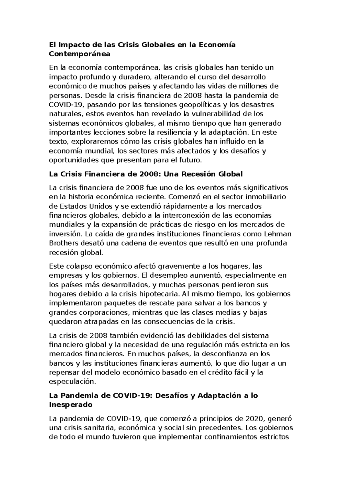 El Impacto de las Crisis Globales en la Economía Contemporánea ...