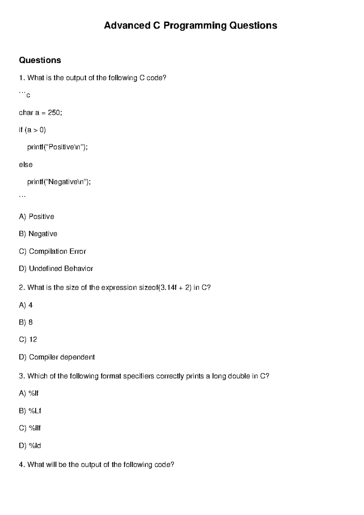 C Programming Advanced Questions & Answers: Assess Your Skills - Studocu