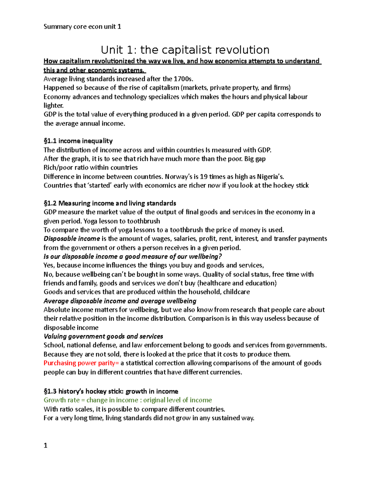 Core Econ Summary: Unit 1 - The Capitalist Revolution and Growth ...