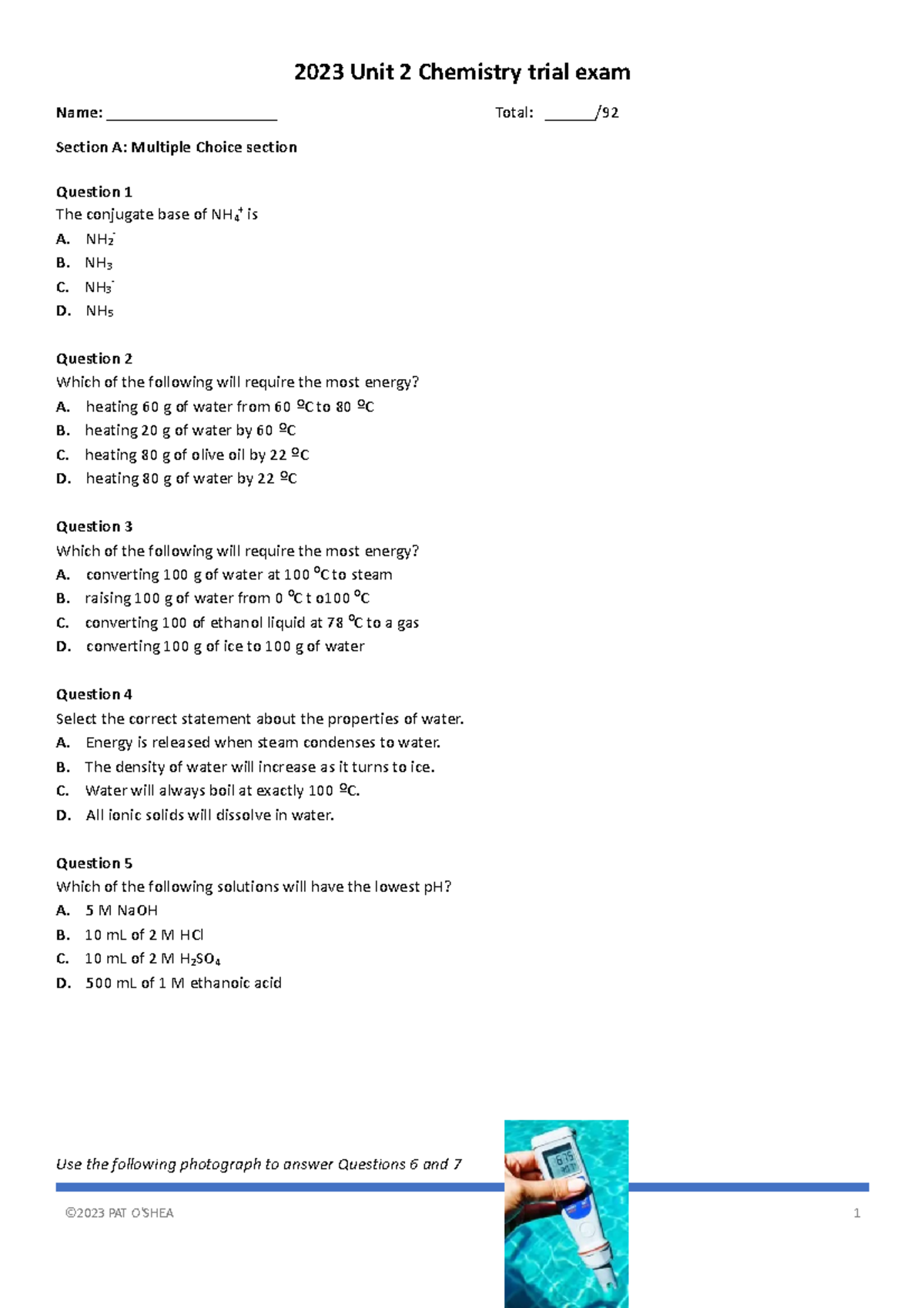 2023 Chemistry Unit 2 Trial Exam - Chem 2023 - Studocu
