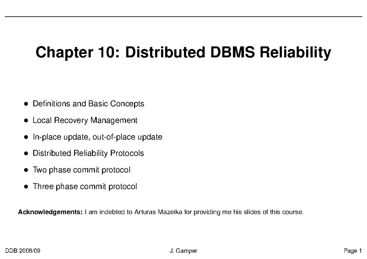 Ddb10 reliability - Distributed database - Chapter 10: Distributed DBMS ...