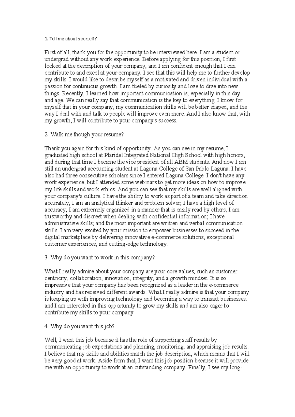 Interview Preparation Notes - Course Code: INTERV-40 - Studocu