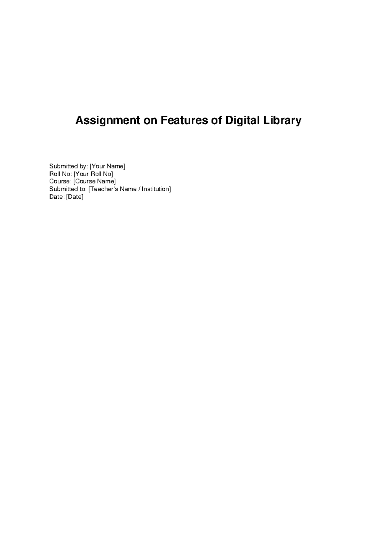 Digital Library Assignment: Key Features and Advantages - Studocu
