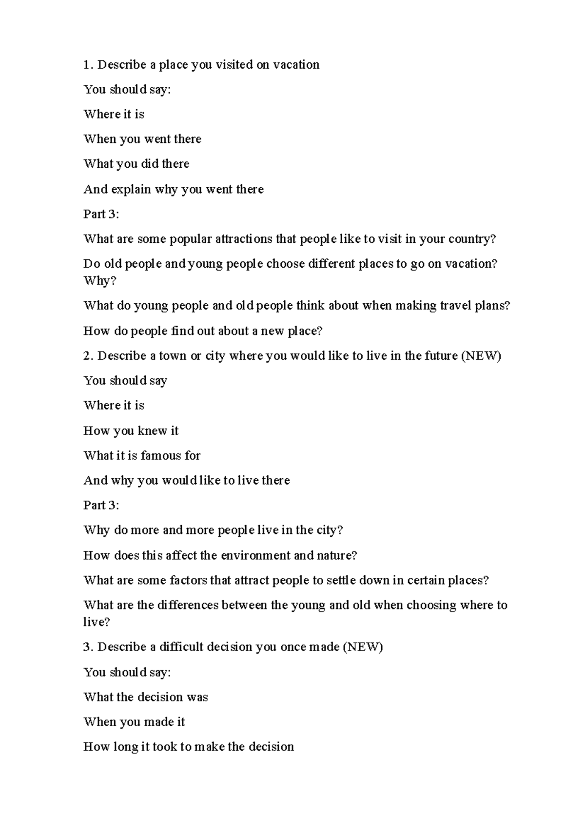Speaking Task 3: Descriptions & Reflections on Experiences - Studocu