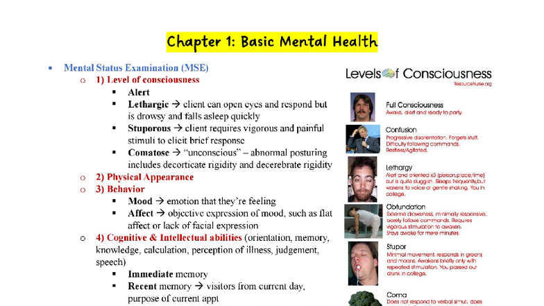 Mental Health Notes: MSE, Legal Issues, Communication & Therapies - Studocu