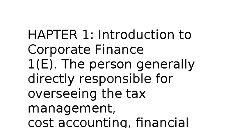 CHAPTER 1: Introduction to Corporate Finance (FIN 101) - Studocu