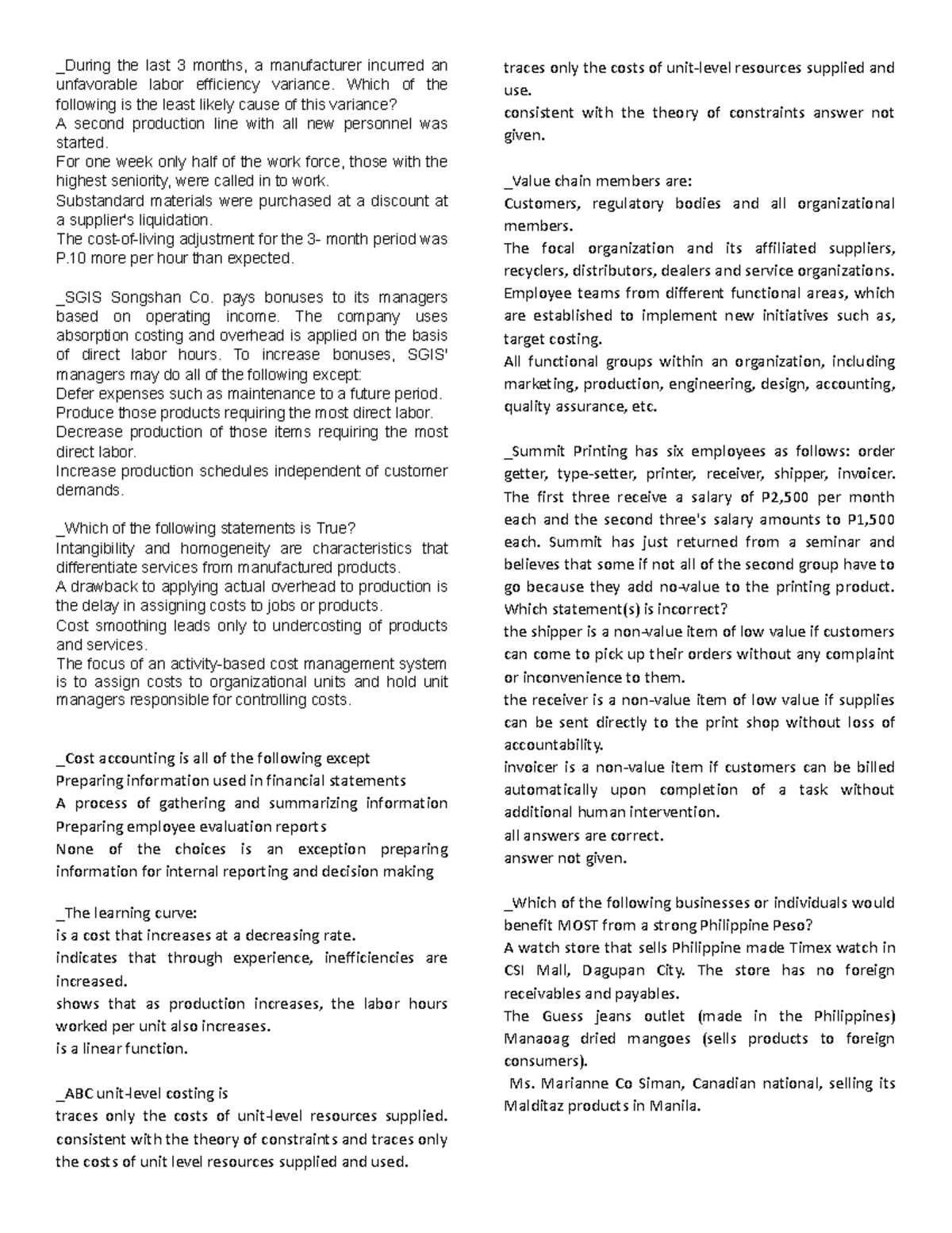 A6 Midterm Exam Review - Cost Accounting Concepts and Applications ...