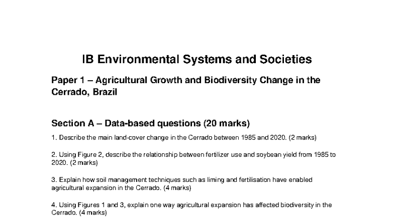 ESS Paper 1: Agricultural Growth & Biodiversity in the Cerrado - Studocu