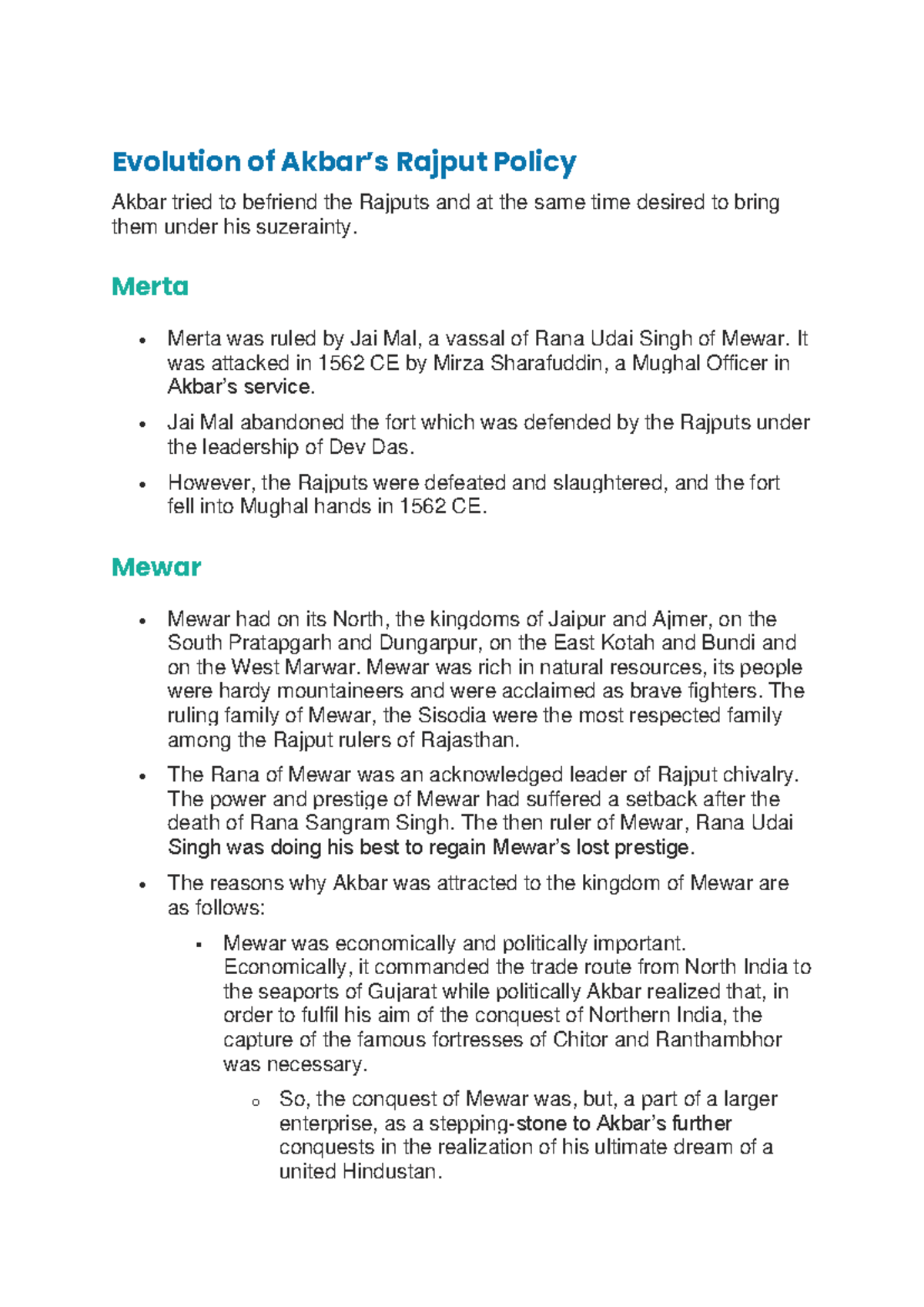Evolution of Akbar S Rajput Policy - Evolution of Akbar’s Rajput Policy ...