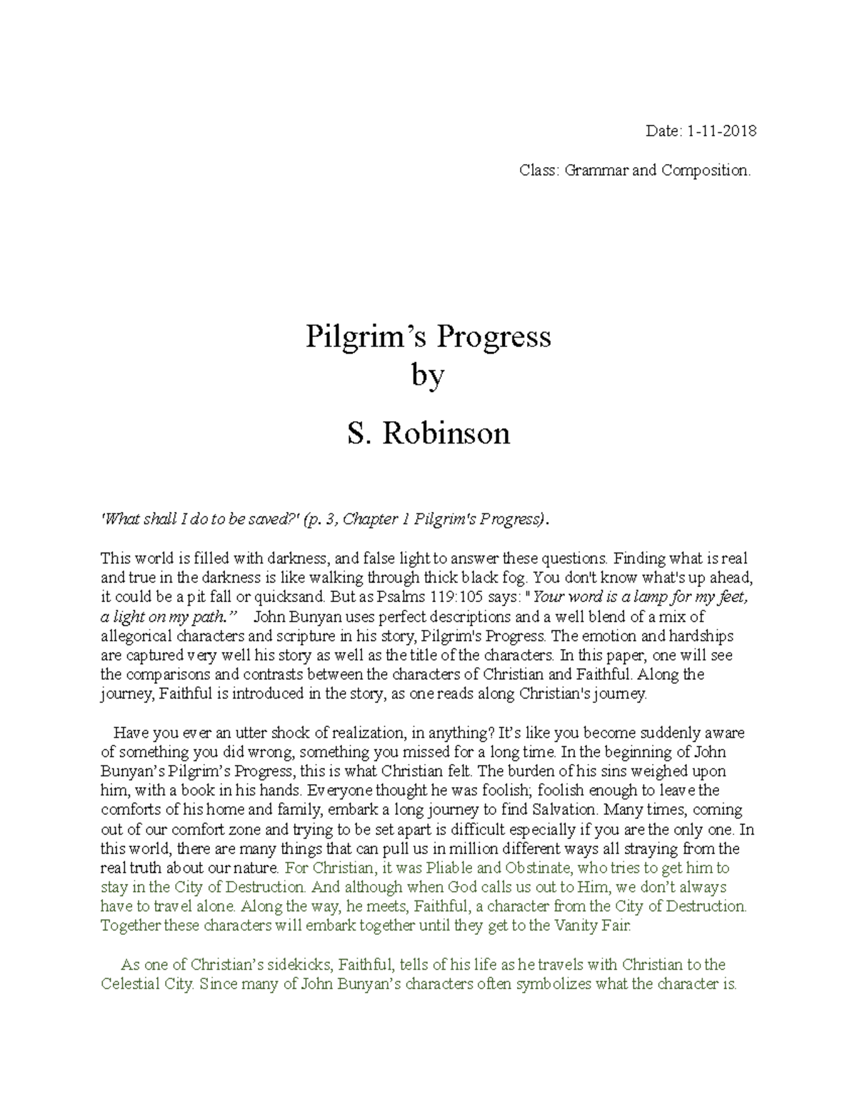 Grammar and Comp Assignment: Analysis of Pilgrim's Progress Characters ...