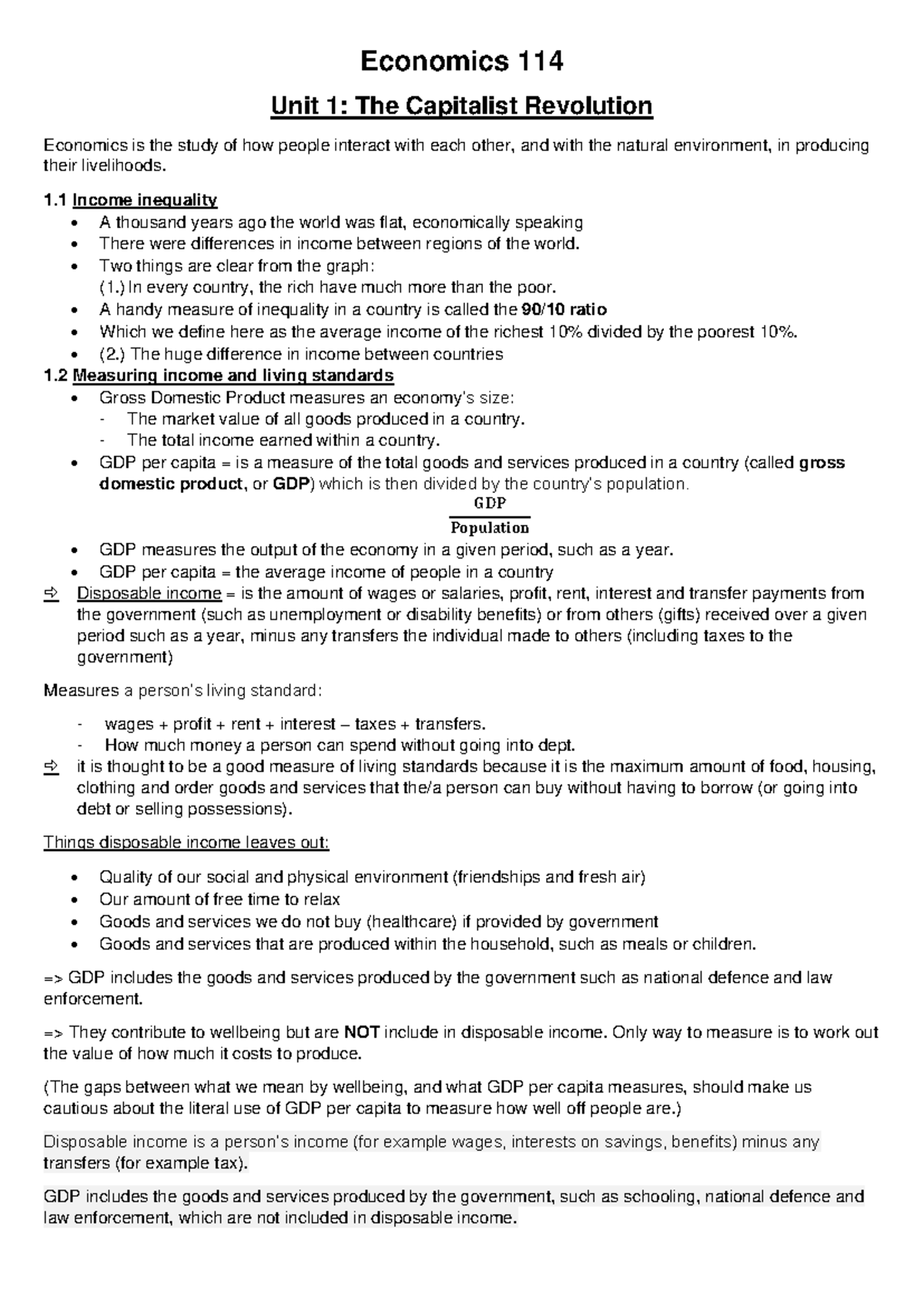 Economics 114 Unit 1: Summary of the capitalist revolution - Studocu