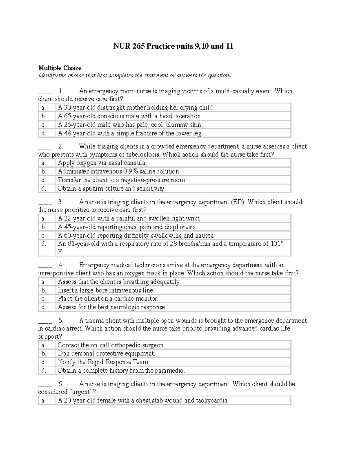 NUR 265 Practice Quiz: Exam Review for Units 9-11 - Studocu