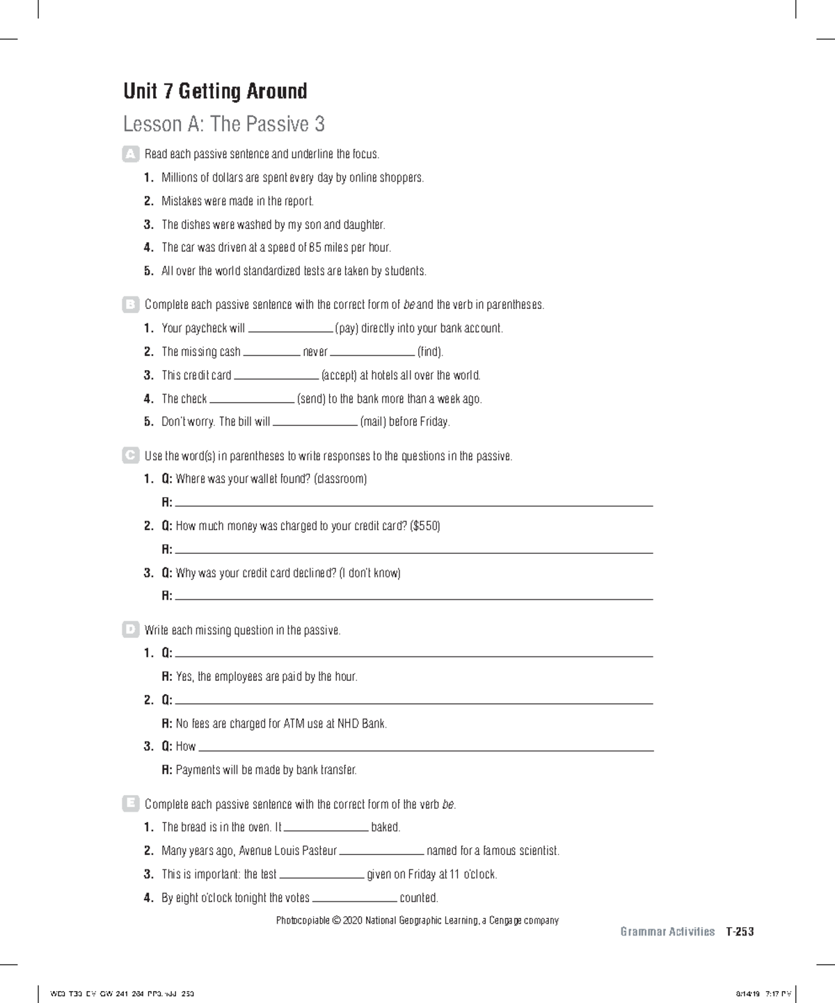 World english 3e level 3 grammar activities unit 7 lesson a - Grammar ...